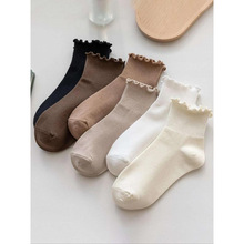 U 31508 Ruffle Solid Preppy Women's Ankle Socks ľ���ߴ�ɫѧ