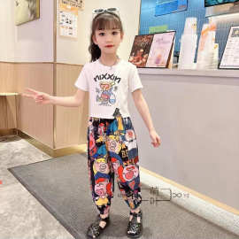 2024新款女童套装夏装儿童网红洋气薄款夏季中大童时髦短袖两件套