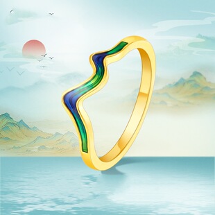 18K Gold Qianli Jiangshan Ring Au750 Color Gold Enamel Paint Ring Gift for Girlfriend Water Shell Gold Ring