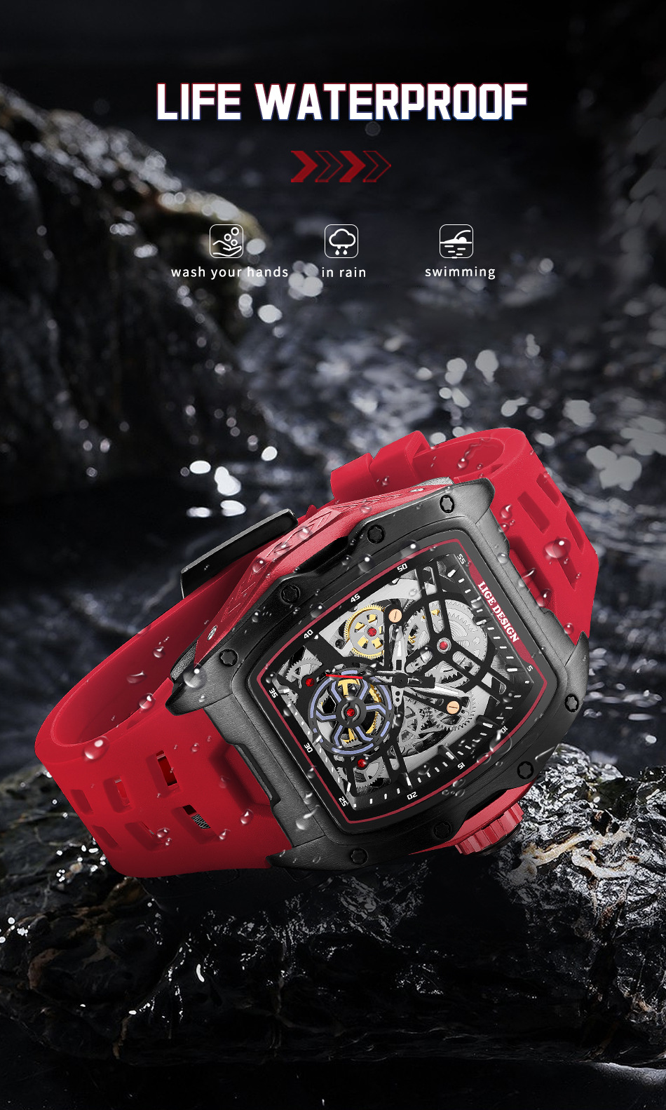 Men's Mechanical Watch Hollowed-out Barrel-shaped Large Dial_voghion.com