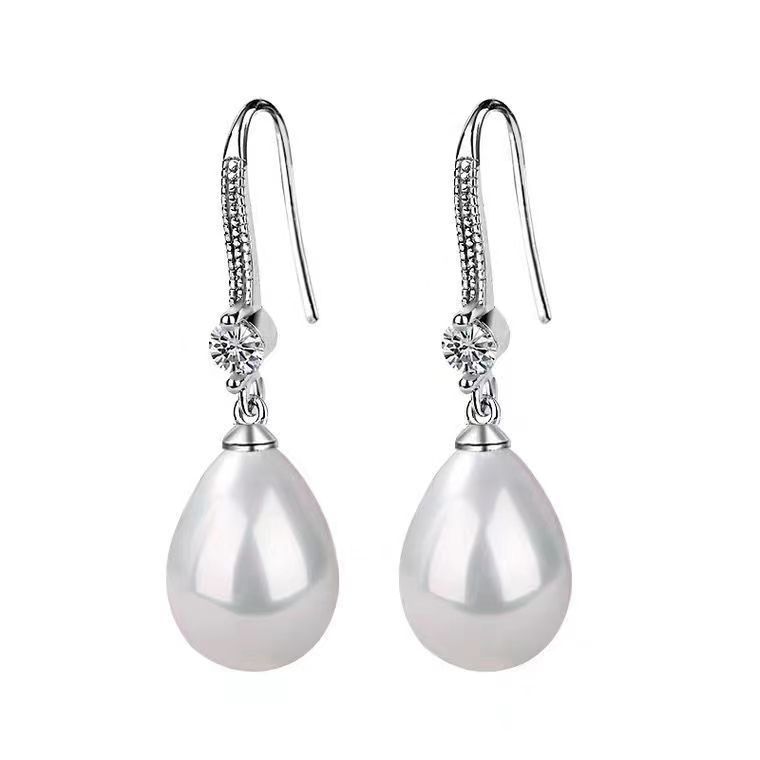 Cross-Border Jewelry Wish Amazon Aliexpress Water Drop Pendant Oval Pearl Earrings Bridal Earrings Earrings
