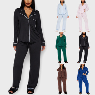 Amazon European and American Cross-Border Pajamas Women's Autumn and Winter Long-Sleeved Shirts and Pants Home Clothes Two-Piece Homewear