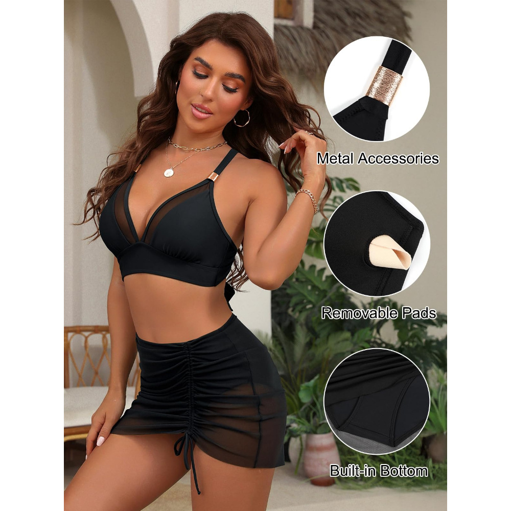 2026 bikini de cintura alta de mujer abdominal trajes de baño de malla curva falda de baño