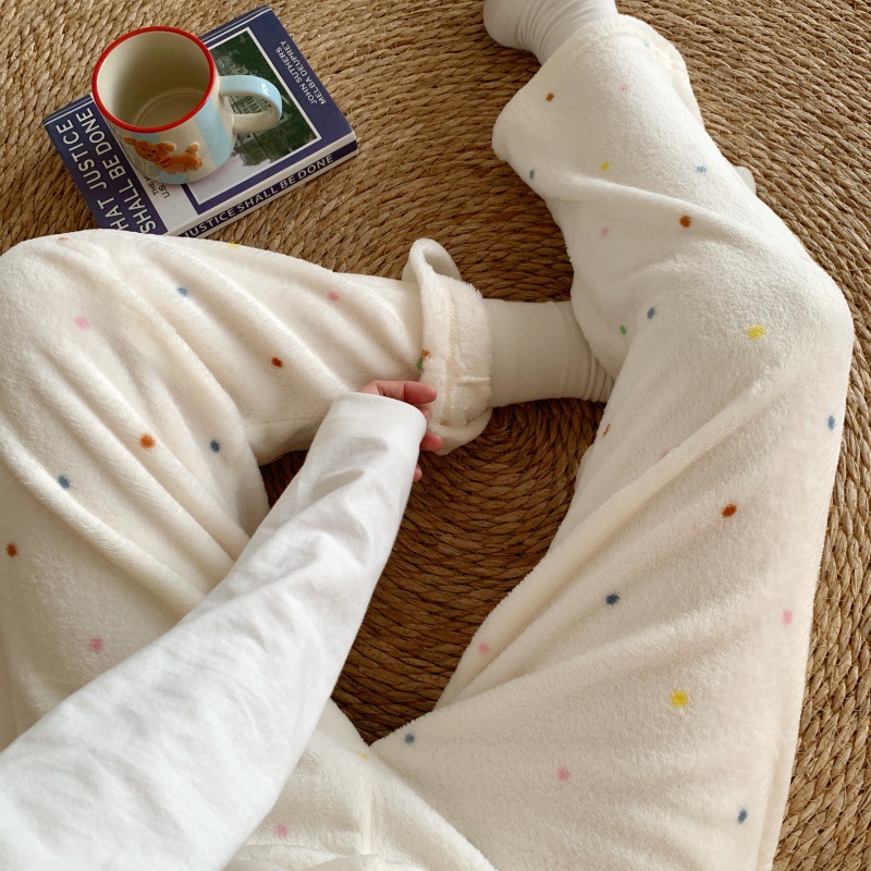 Pantalones de pijama de franela de dibujos animados de otoño y invierno para mujeres con pantalones de lana de coral caliente para estudiantes de lana de invierno para el hogar