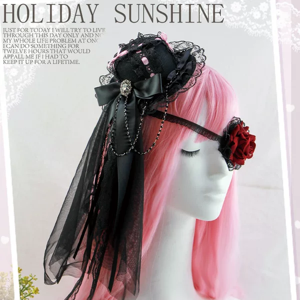 Gothic Dark Lolita Vintage Lace Topper Lolita Original Hand-made Hat Flower Pill Hair Accessories