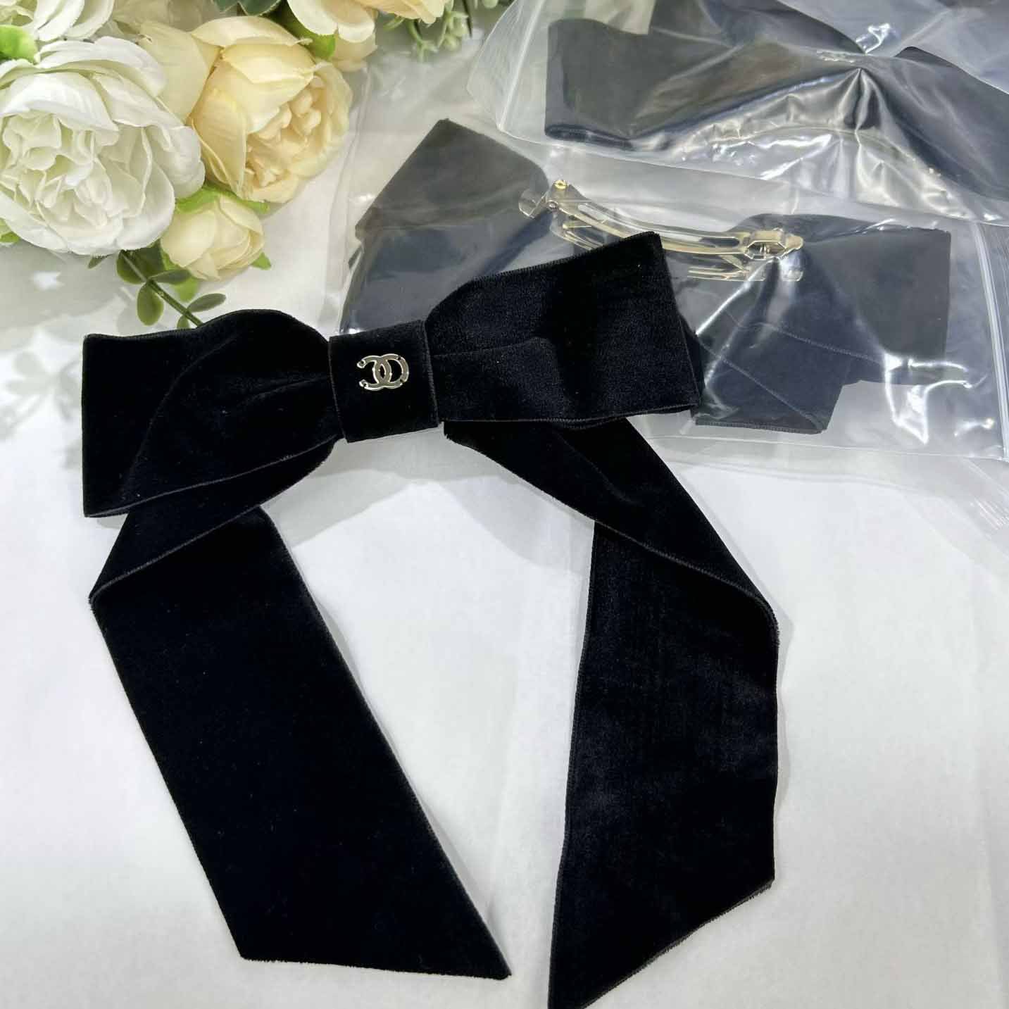 14Cmx14 Small Fragrant Ribbon New Black Swan Velvet Bow Ribbon Gold Label Large Hairpin