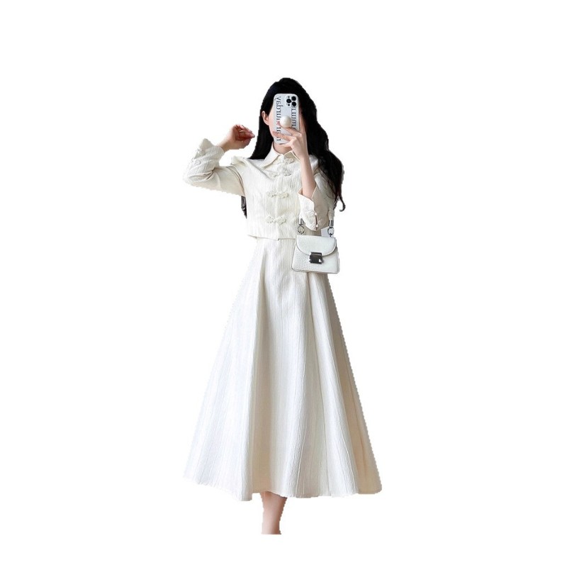 小香风旗袍外套吊带连衣裙两件套女2025新款早初秋高级感套装长裙|undefined