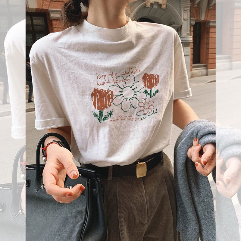 白色棉质短袖t恤女2025年新款春秋装夏季复古港味chic打底衫上衣|undefined