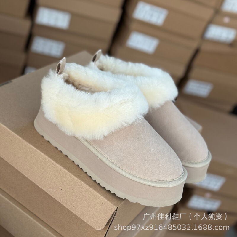 油叽雪地靴女加绒加厚25新款牛皮百搭羊皮毛一体棉拖厚底增高棉靴|undefined