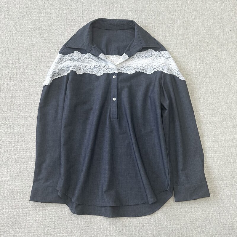 Nanyou High-End 26 Autumn New Product Niche Designer Style~Lace Patchwork Shirt with Turn-down Collar for Women, Long Sleeve Nanyou High-End 26 Autumn New Product Niche Designer Style~Lace Patchwork Shirt with Turn-down Collar for Women, Long Sleeve