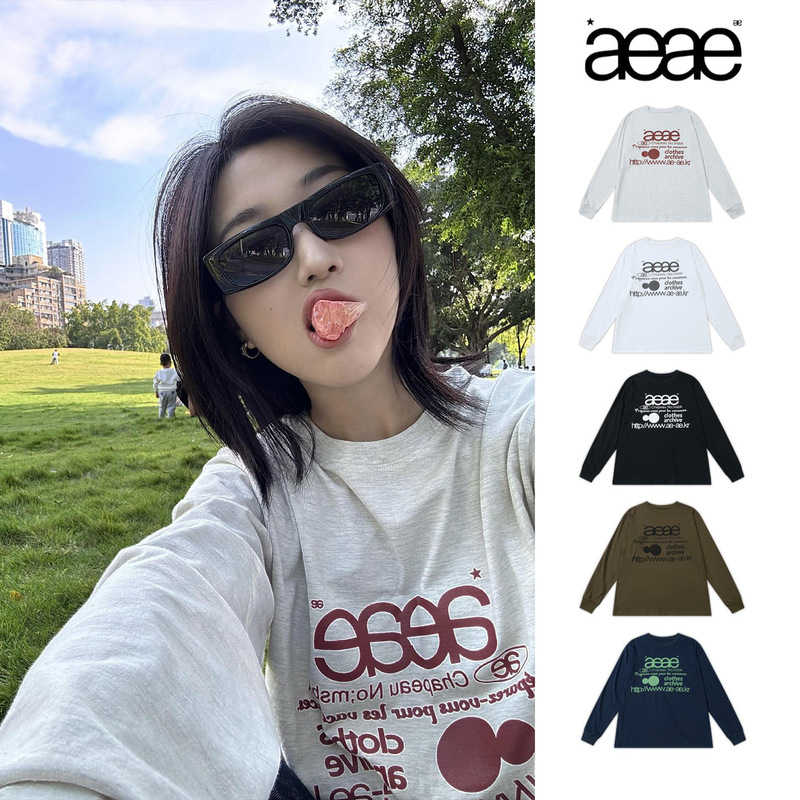 Korean Niche Fashion Brand Aeae Long-Sleeved T-Shirt for Women, Early Autumn New Style, Loose Round Neck, Letter Print, Couple Style Top Korean Niche Fashion Brand Aeae Long-Sleeved T-Shirt for Women, Early Autumn New Style, Loose Round Neck, Letter Print, Couple Style Top