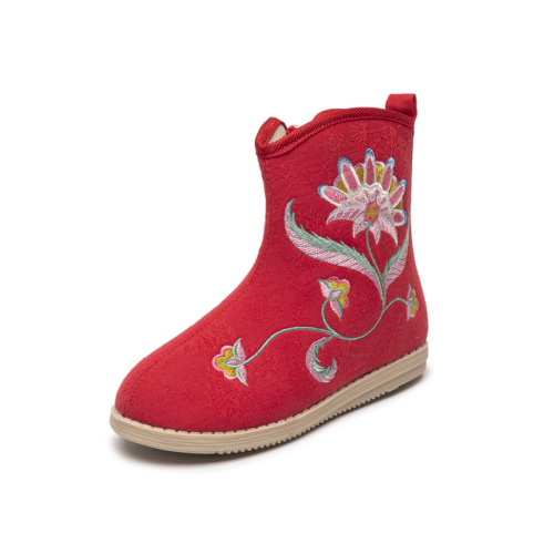 Girls kids fairy princess hanfu shoes costume children Chinese antique embroidered shoes and cotton velvet short boots shoes for children