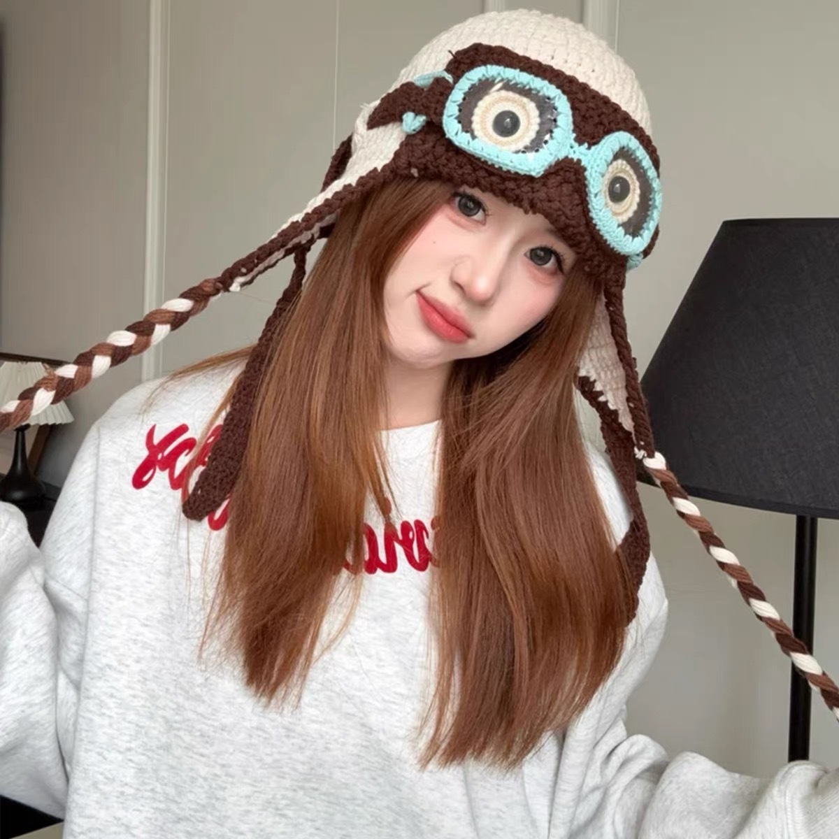 新款韩版飞行员帽子男女通用潮流装扮帽秋冬季保暖雷锋帽带眼镜