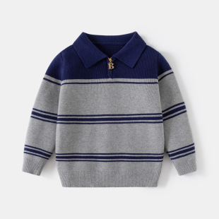 Kin Belle Детская одежда для мальчиков Однослойная толстая игла с ниткой Polo с вырезом трикотажный топ для детей с отворотом свитер в полоску