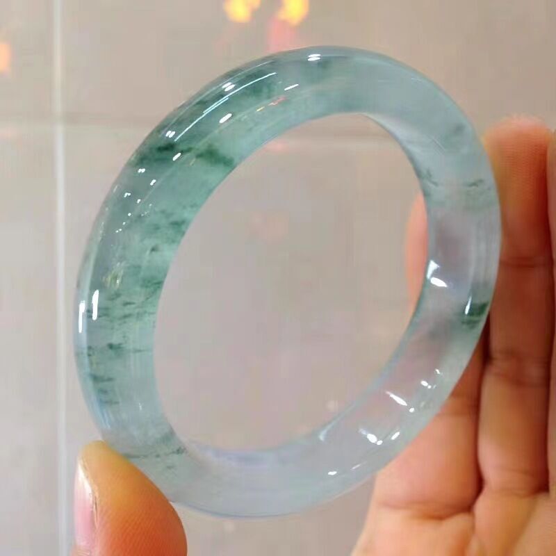 Natural Burmese Laokeng Ice Flower Jade Bracelet Blue Flower Jade Bracelet Female Original Stone Qingshui Jade Bracelet