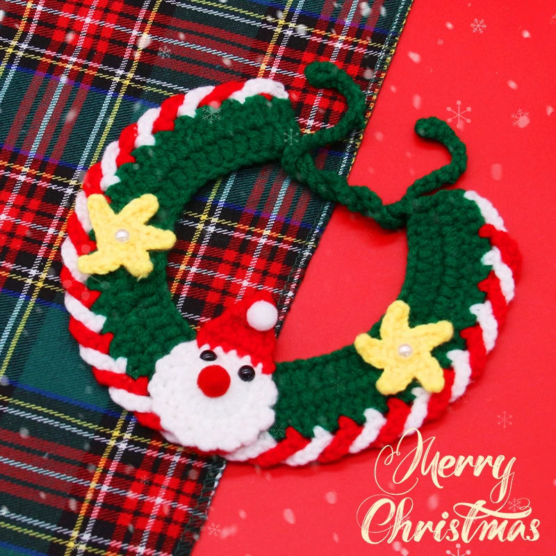 Кошка собака Рождественский колокольчик шерстяной ошейник для домашних животных ручной работы вязаная Шея Санта-Клаус аксессуары для котят аксессуары