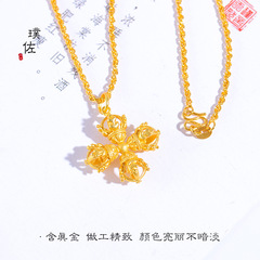 古法越南沙金十字金剛杵吊墜項鍊高保色久不掉色毛衣鏈金店同款女