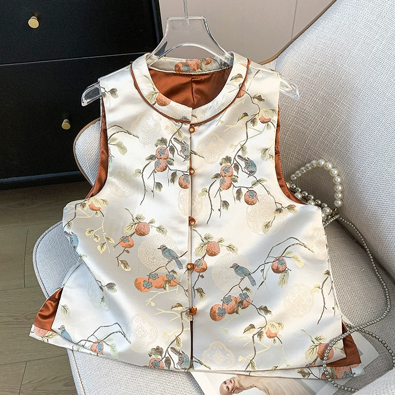 Новый китайский стиль ретро нишу дизайн высокого класса дикий иностранный темперамент хурма руи вышитая жилет