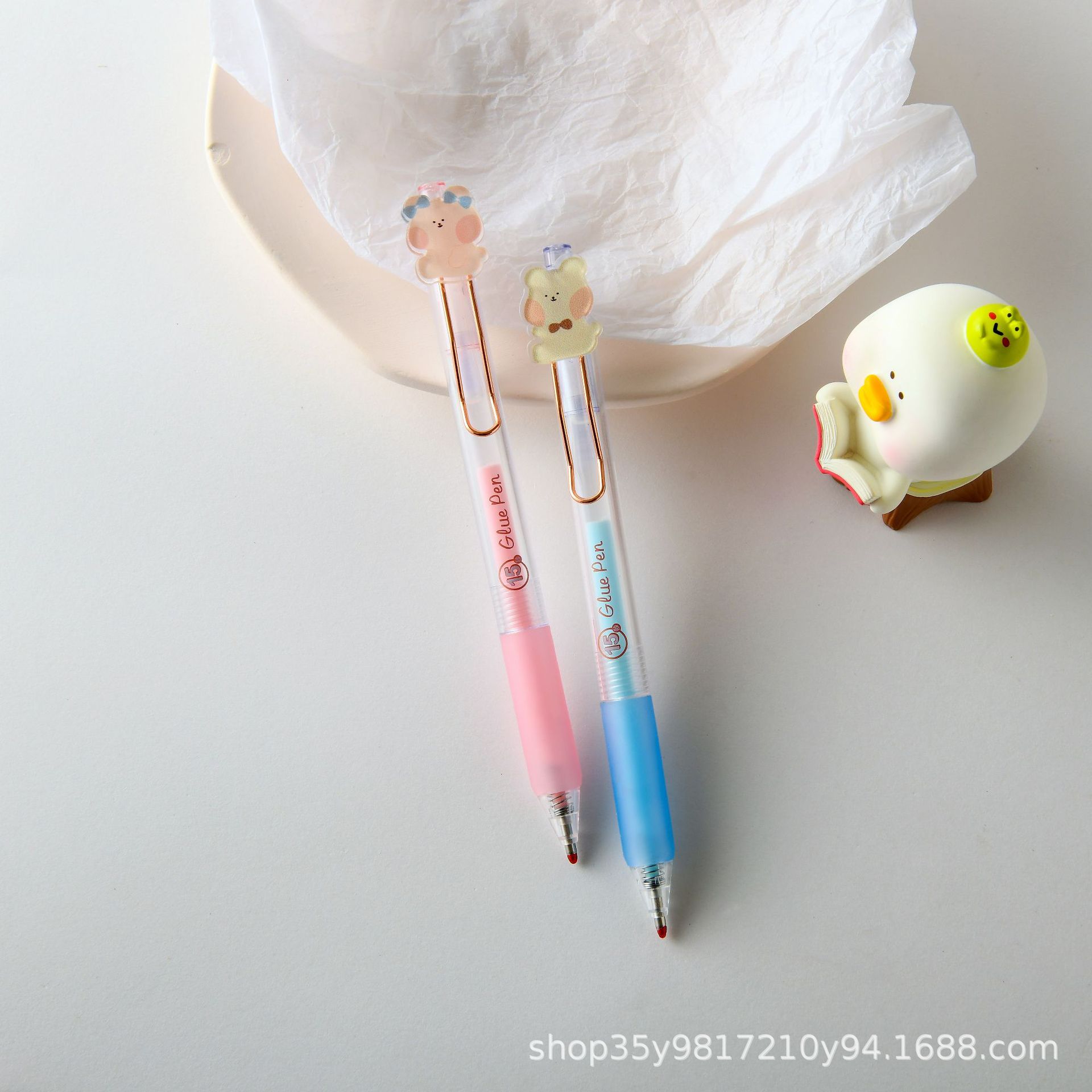 晨兮1671小熊点点胶笔高颜值可爱少女心学生按动笔式点胶手账文具