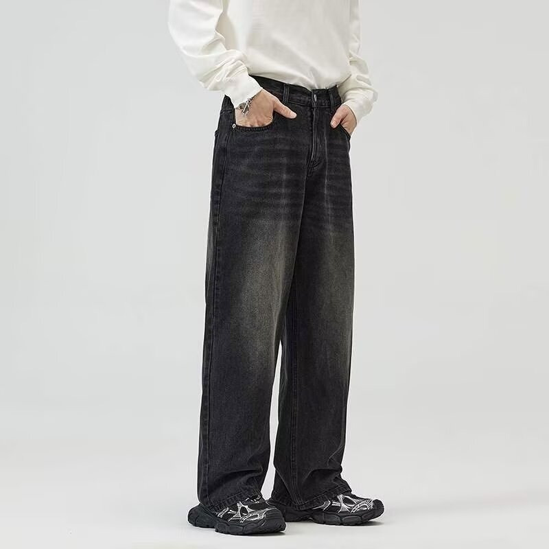 Streetwear Washed Denim Jeans – Loose Fit Straight-Leg Vintage Jeans For Men (Light Blue/Black/Retro, S-Xxxl)_mkmklike.com
