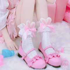 Lolita-style Japanese bow, cute rabbit-ear design, thin lace-trimmed JK mid-calf socks for summer — perfect for women