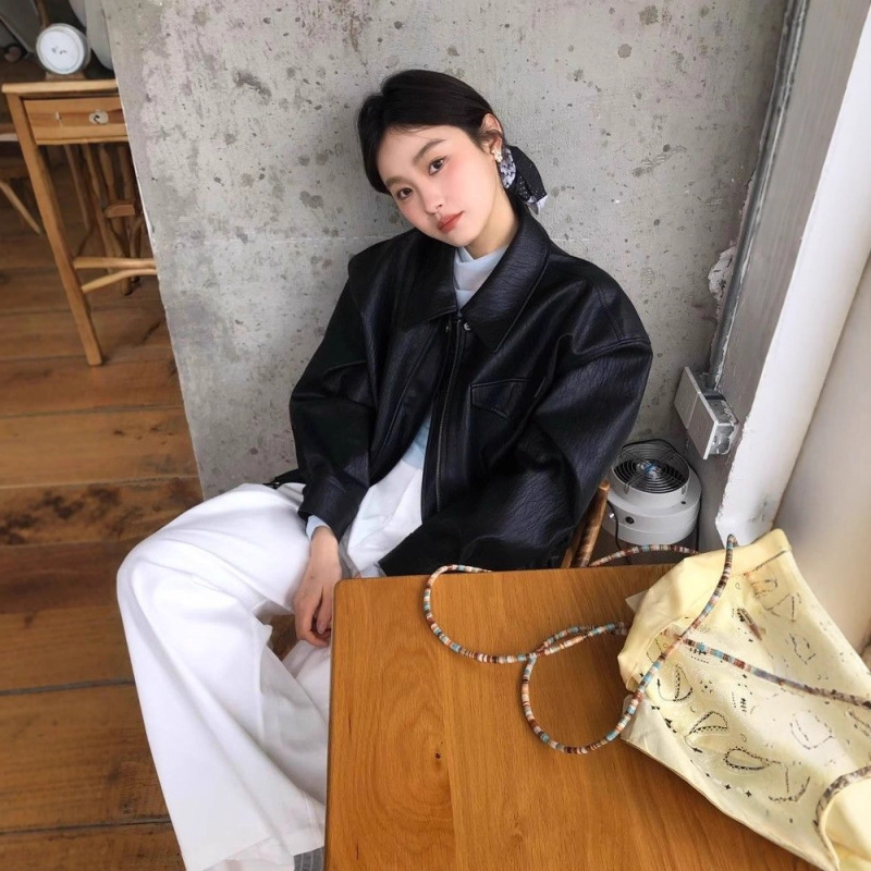 2025韩系皮衣秋新款高街潮显瘦百搭高级韩版复古翻领机车女款夹克|undefined