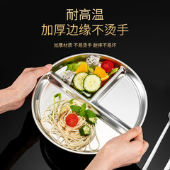 Stainless steel lunch plate for canteen, 304 stainless steel, divided serving plate for students, deeper circular stainless steel fast-food plate, divided plate for children