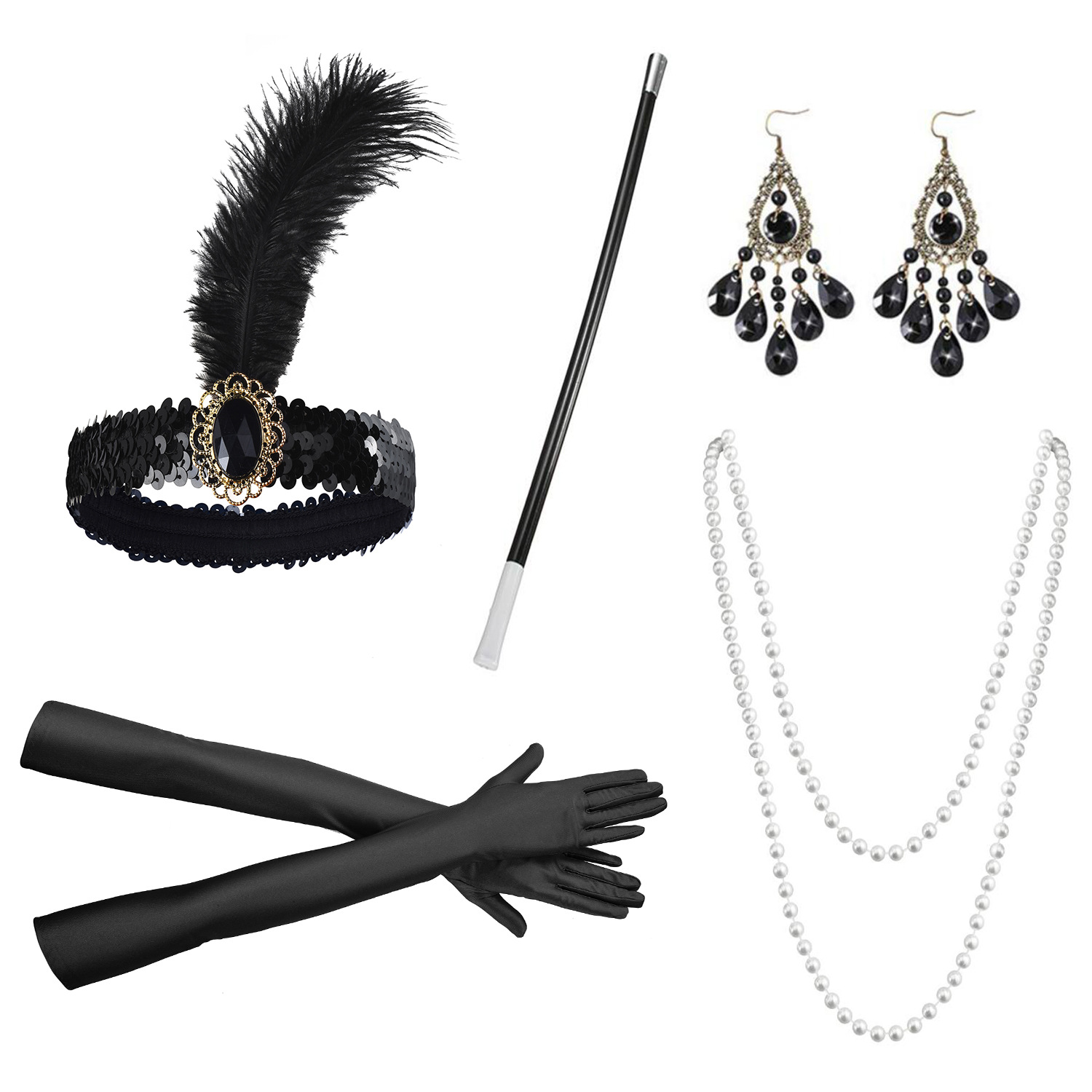 A头饰B手套C烟杆+D耳环E项链5件套2