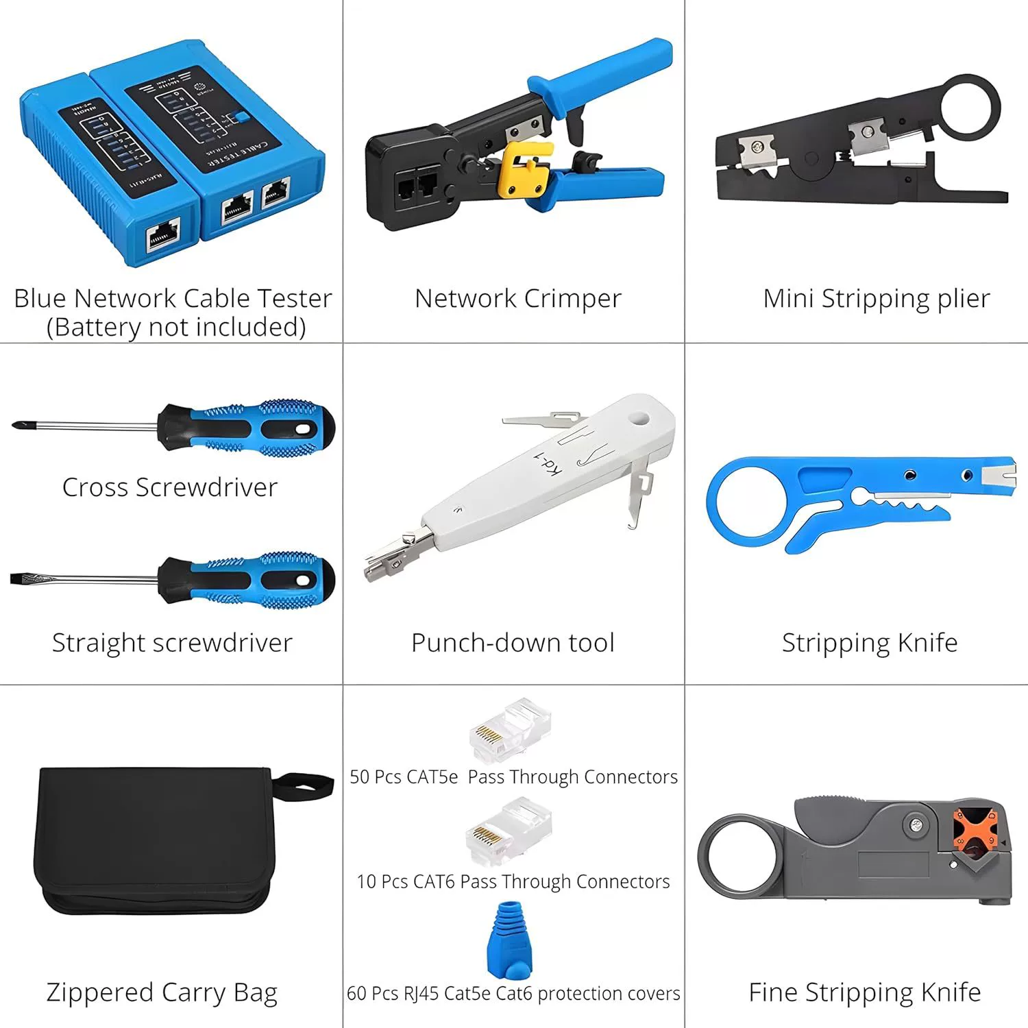 Cable pliers, tools set, screwdriver, through hole
