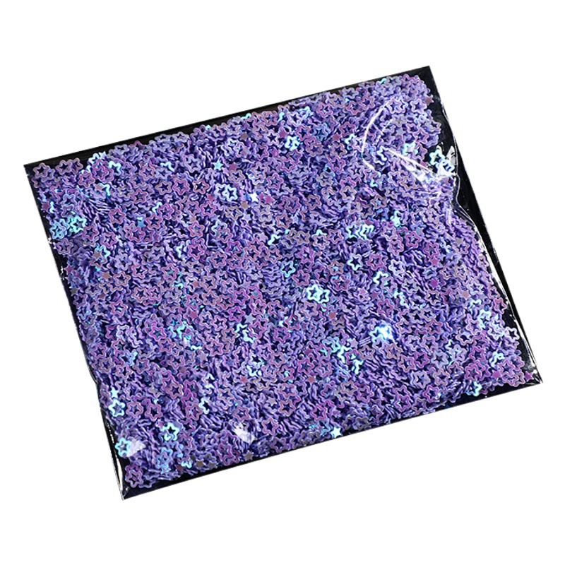 Nueva resistencia a altas temperaturas, brillo en polvo, plata láser, estrella de cinco puntas en forma especial, lentejuelas 1g, accesorios de uñas PET