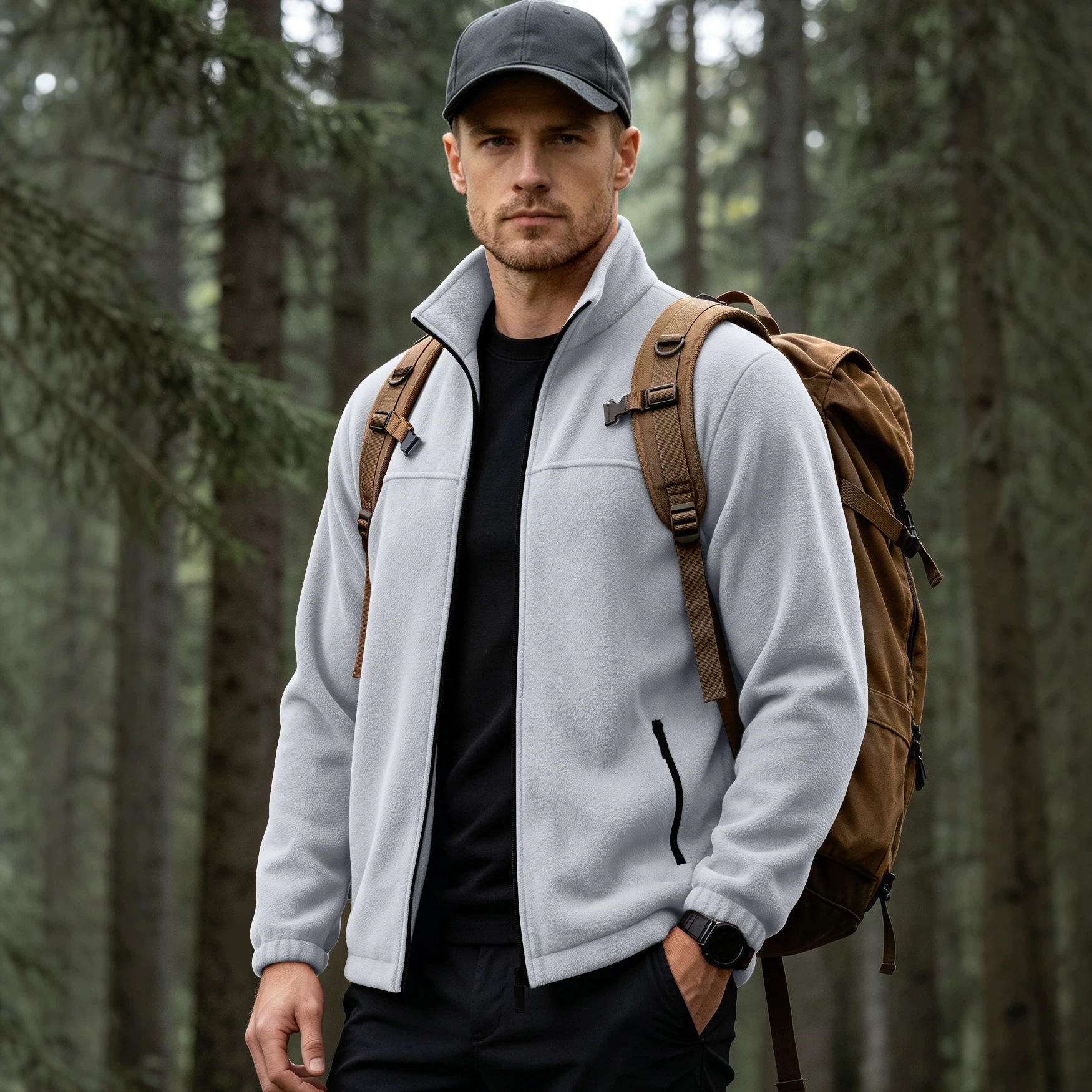 Chaqueta de Vellón Polar para Hombre de Poliéster Térmica y Cortavientos para Uso Casual y Exterior