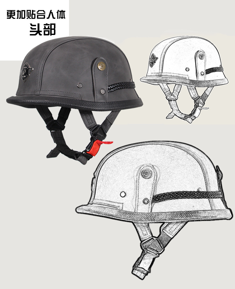 Motorcycle Half Helmet, German-Style Retro Helmet with Skull Face Scarf, Versatile, Lightweight, Comfortable, Breathable Helmet