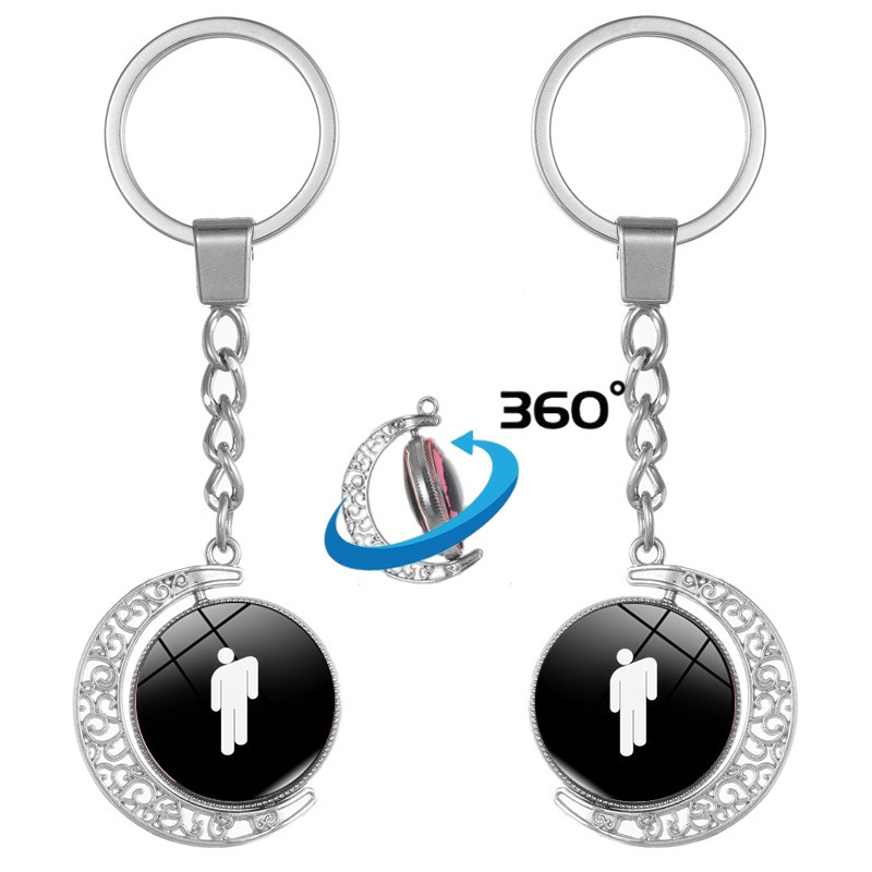 Double-Sided Rotating Alloy Keychain Singer Billie Eilish Celebrity Street Style Gift