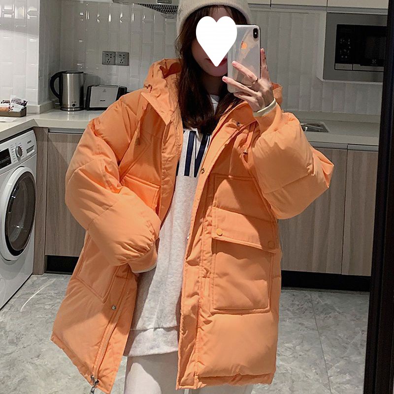 冬季面包服晉江羽絨棉服棉衣棉襖外套女年新款桔紅色中長款加厚韓