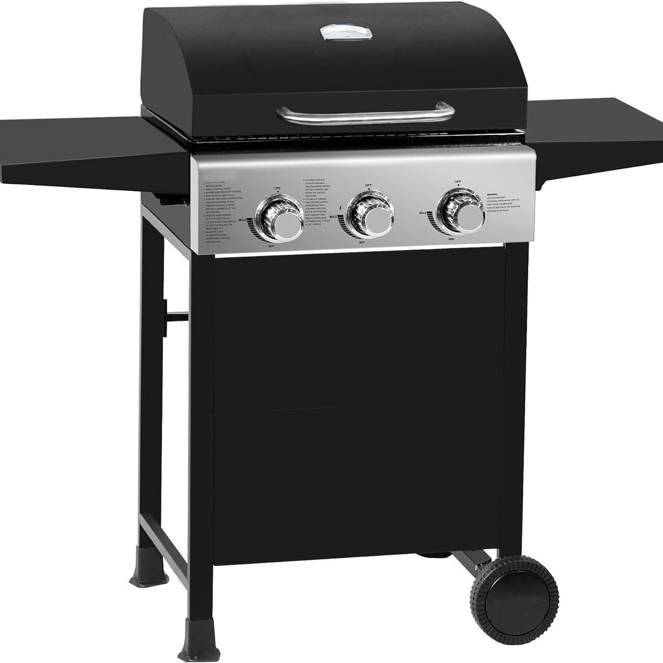 Multifuncional con horno lateral, horno de barbacoa americano, parrilla de gas, mesa lateral plegable con ruedas de barbacoa