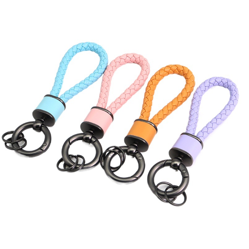 Cute ins Internet Celebrity Car Keychain Pendant Creative Korean Bag Hanging Ornaments Woven Leather Rope Key Chain Wholesale