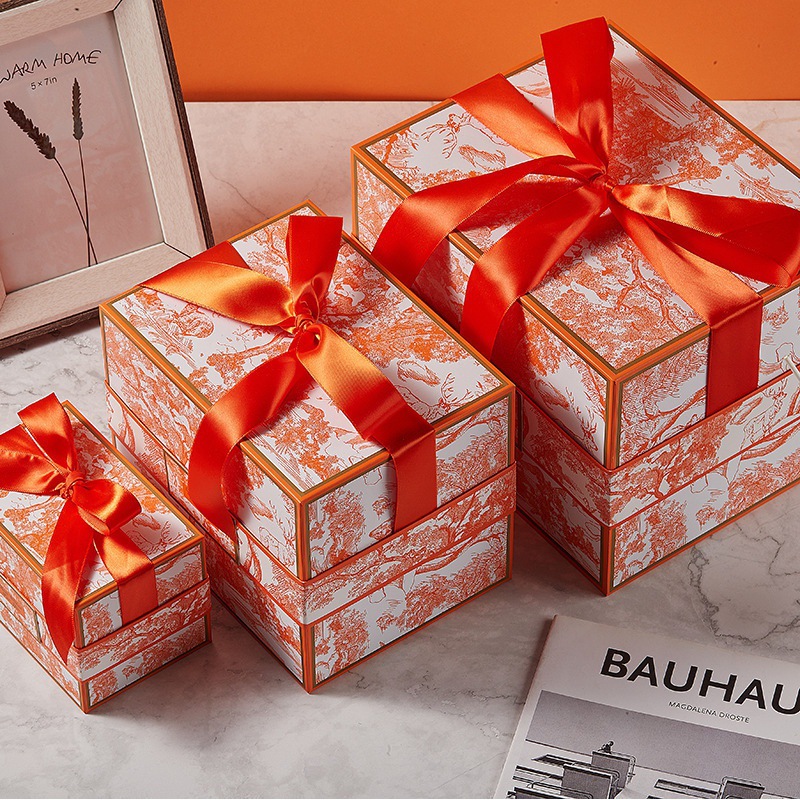 2022年伴手礼喜糖盒天地盖盒伴娘礼盒方形盒子丝带蝴蝶结礼盒
