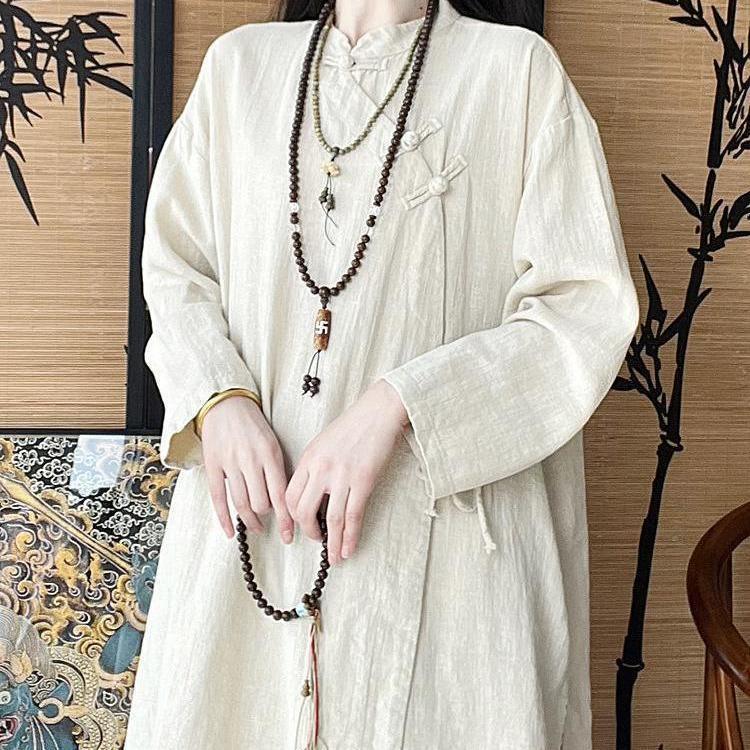 棉麻女装新中式汉服盘扣衬衫唐装上衣佛系禅意中国风茶服|undefined