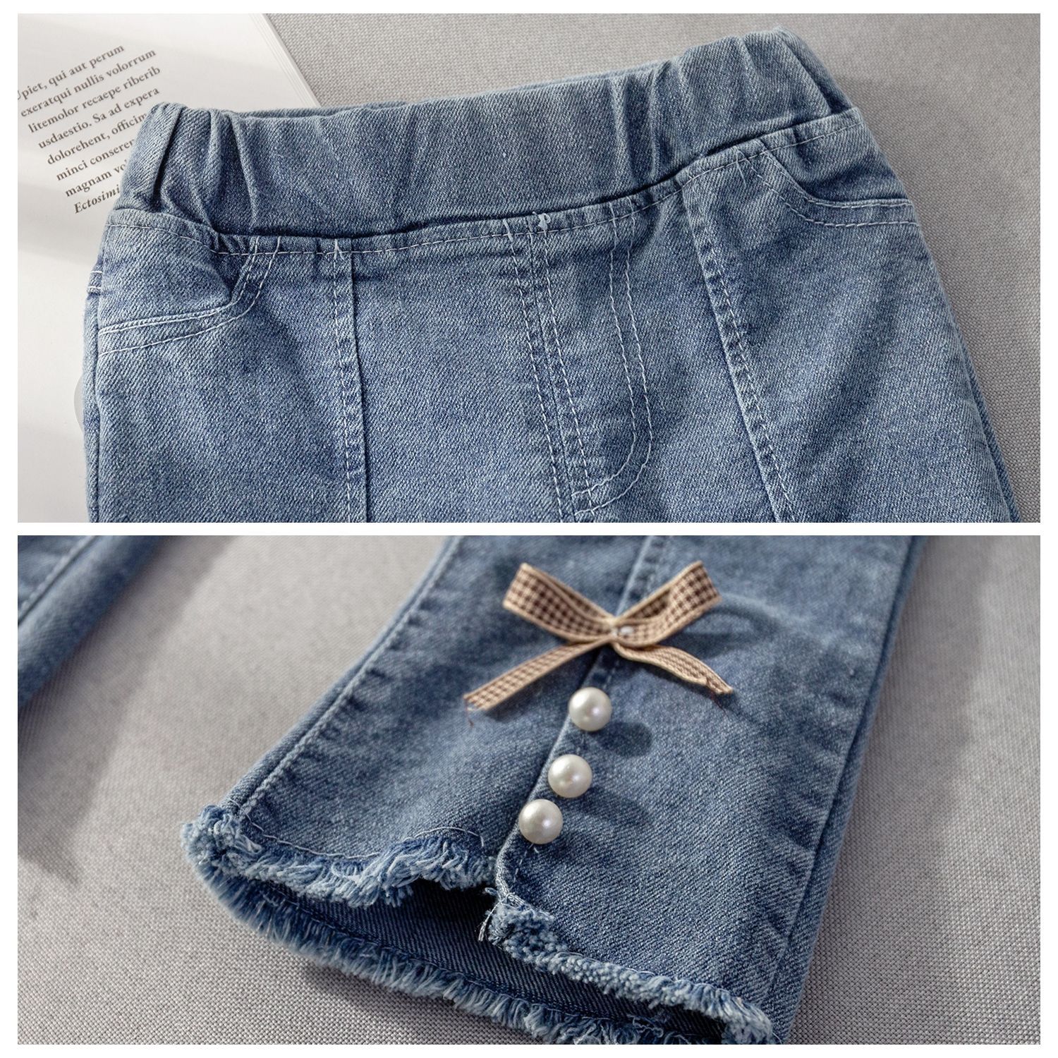 Pantalones vaqueros de niña 2024 primavera nuevos pantalones pierna con cuentas arco bebé femenino primavera y otoño Internet Celebrity pantalones a juego image 5