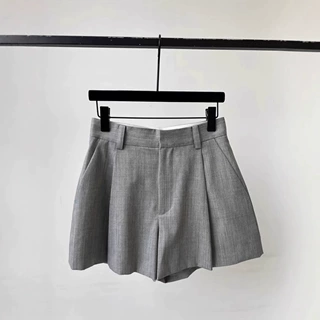 T*H单，专业的剩余面料！灰色高腰西装短裤女夏新款休闲宽松裤子