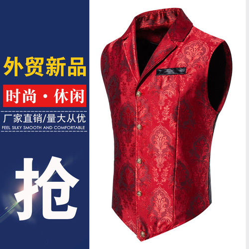 Ecode Men's Suit Vest, Men's Casual Front-Button Floral Print Slim Holiday Dress Jacket