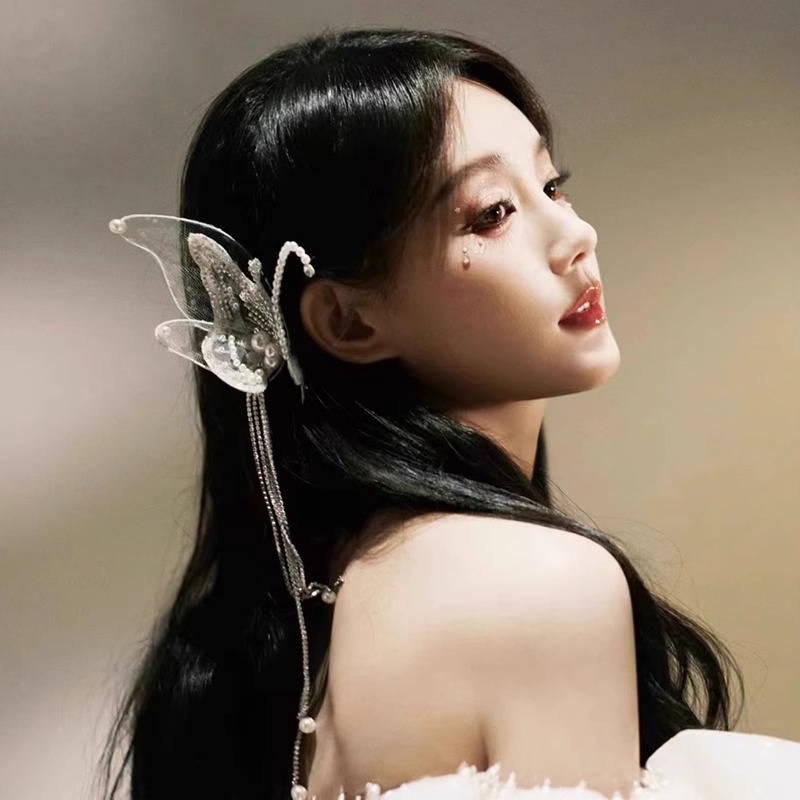 Elf de los niños mariposa alas perlas frisones clips para el cabello de la niña super inmortal lateral frisa clips para el cabello de boca de pato toque