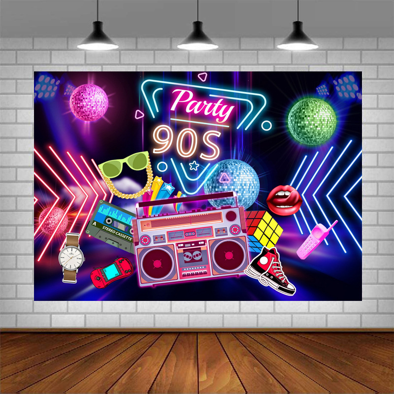 New 90s hip hop background cloth graffiti brick wall back to 90's party decoration Amazon cross-border manufacturers