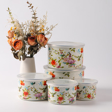 搪瓷碗加厚深型冰碗保鲜盒食品收纳便当盒珐琅五件套外贸出口批发
