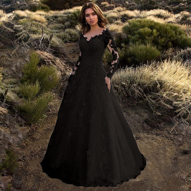 Vestido de Novia Shengcai 2025 Primavera, Estilo Europeo y Americano, Manga Larga, Hombros Descubiertos, Encaje 8801