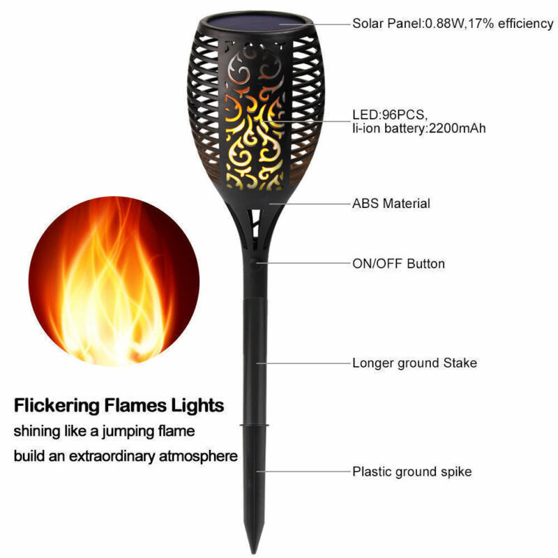 Lámpara solar transfronteriza 12 LED lámpara de llama solar lámpara de calle solar al aire libre patio impermeable redonda lámpara de decoración lámpara de iluminación