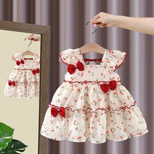 Girls dress Summer New Children Stylish Cherry Princess Dress Baby Girl Chiffon Sweet Short Sleeve Dress 4814