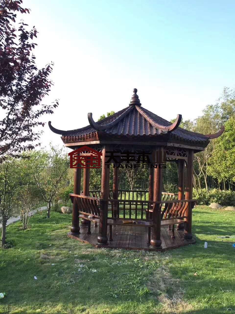 凉亭户外庭院 六角实木古建凉亭现货 防腐碳化木凉亭安装-阿里巴巴
