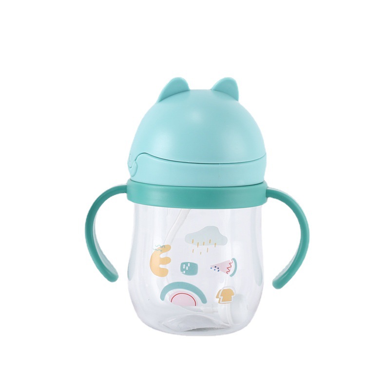 Divertido gato de dibujos animados taza de agua de plástico mango de taza de paja para niños taza de bebida de fábrica logotipo personalizado
