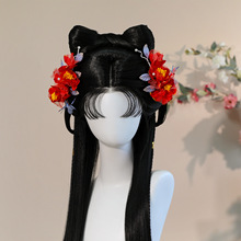 2026新款古风原创手工制作红色绢花汉服头饰发夹妆造头饰烫花发饰